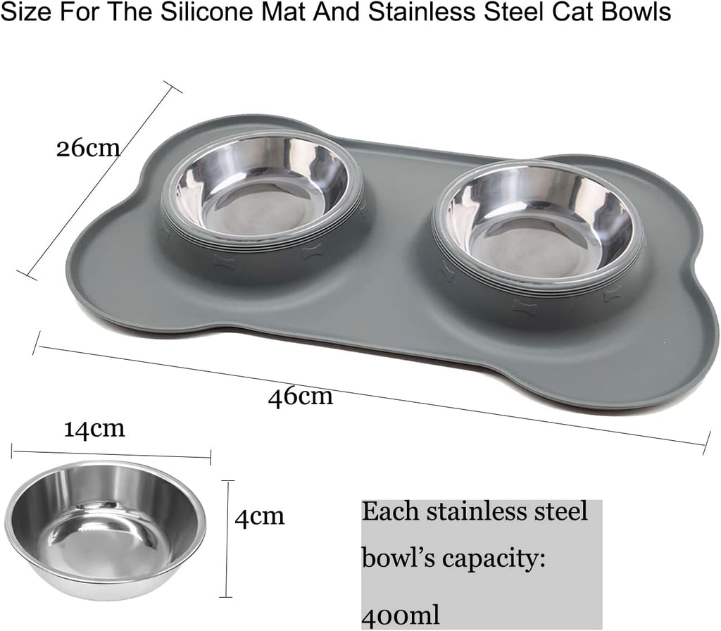 YOKA Double Stainless-Steel Pet Bowls with Mat