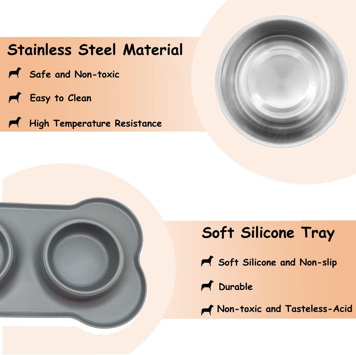YOKA Double Stainless-Steel Pet Bowls with Mat