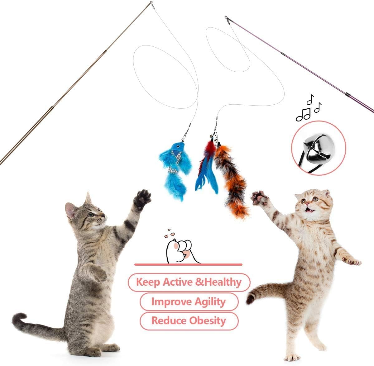 Bojafa Cat Teaser Wand Set, 15 Pieces