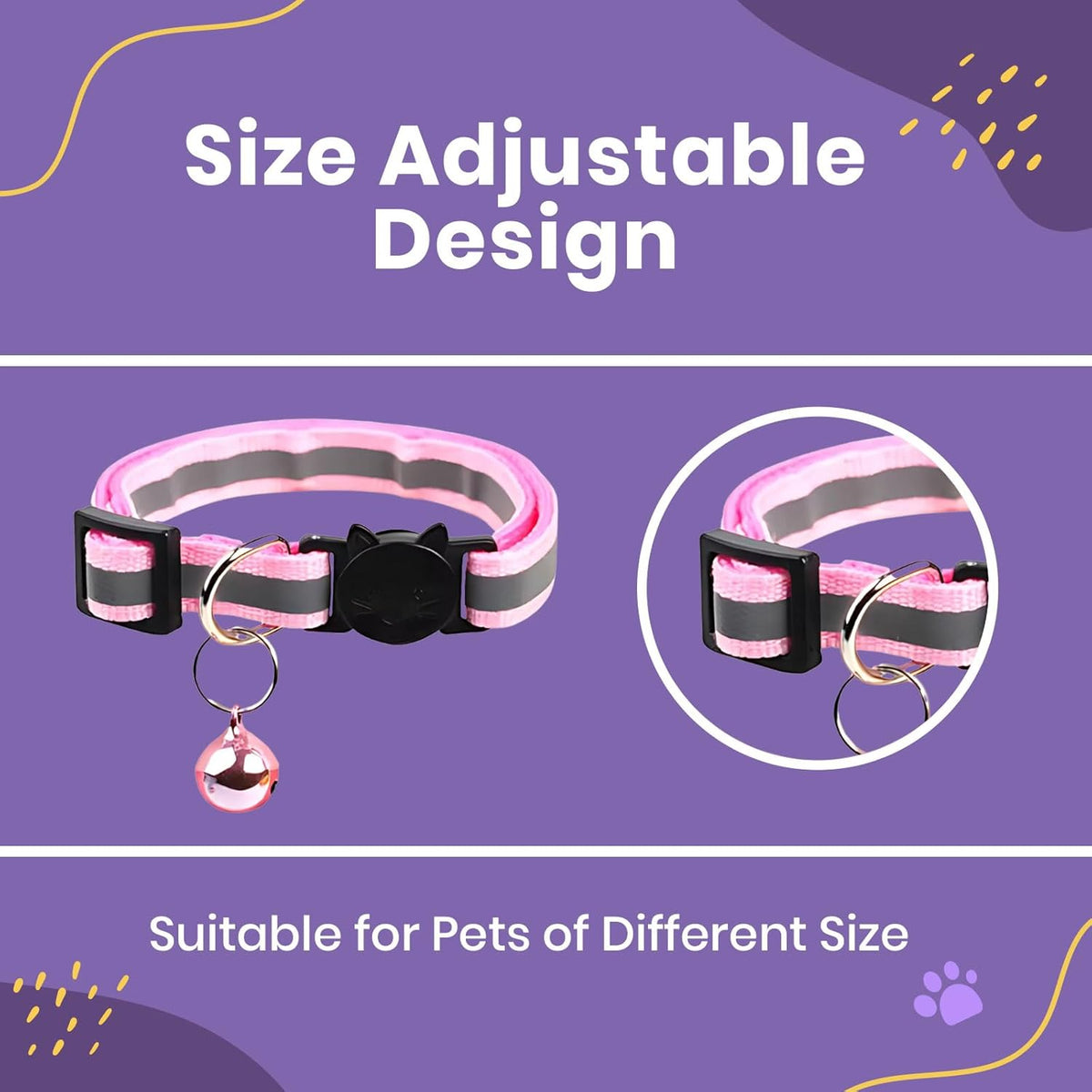 Reflective Cat Collars with Bells and Release Buckles