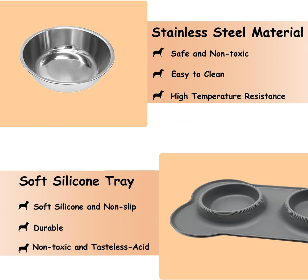 YOKA Double Stainless-Steel Pet Bowls with Mat