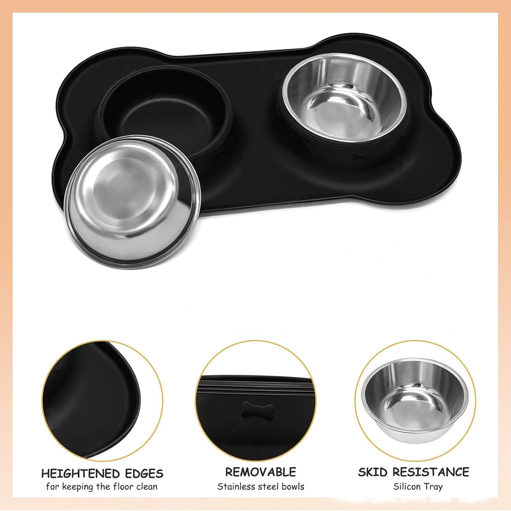 YOKA Double Stainless-Steel Pet Bowls with Mat