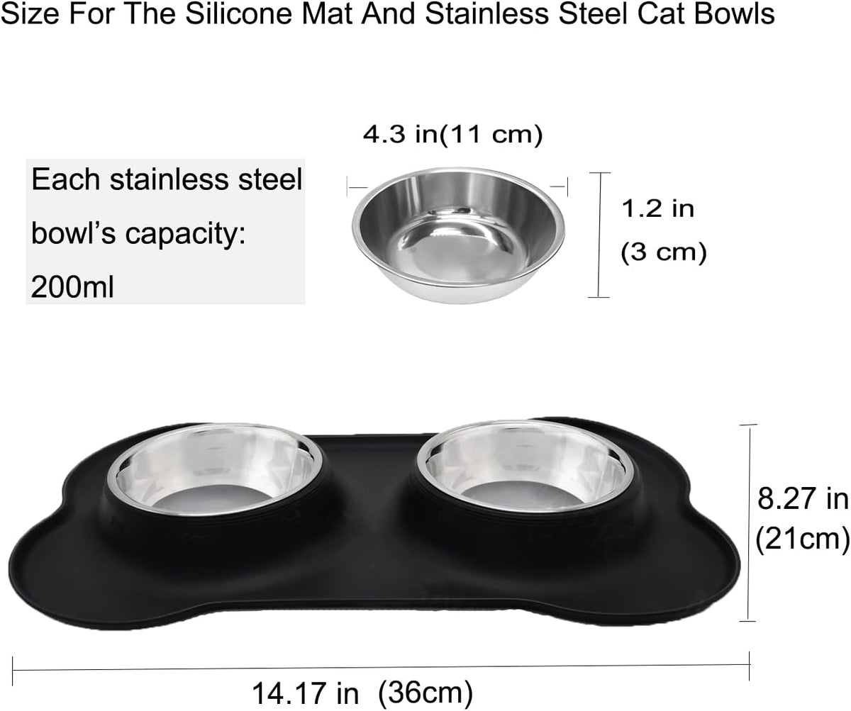 YOKA Double Stainless-Steel Pet Bowls with Mat