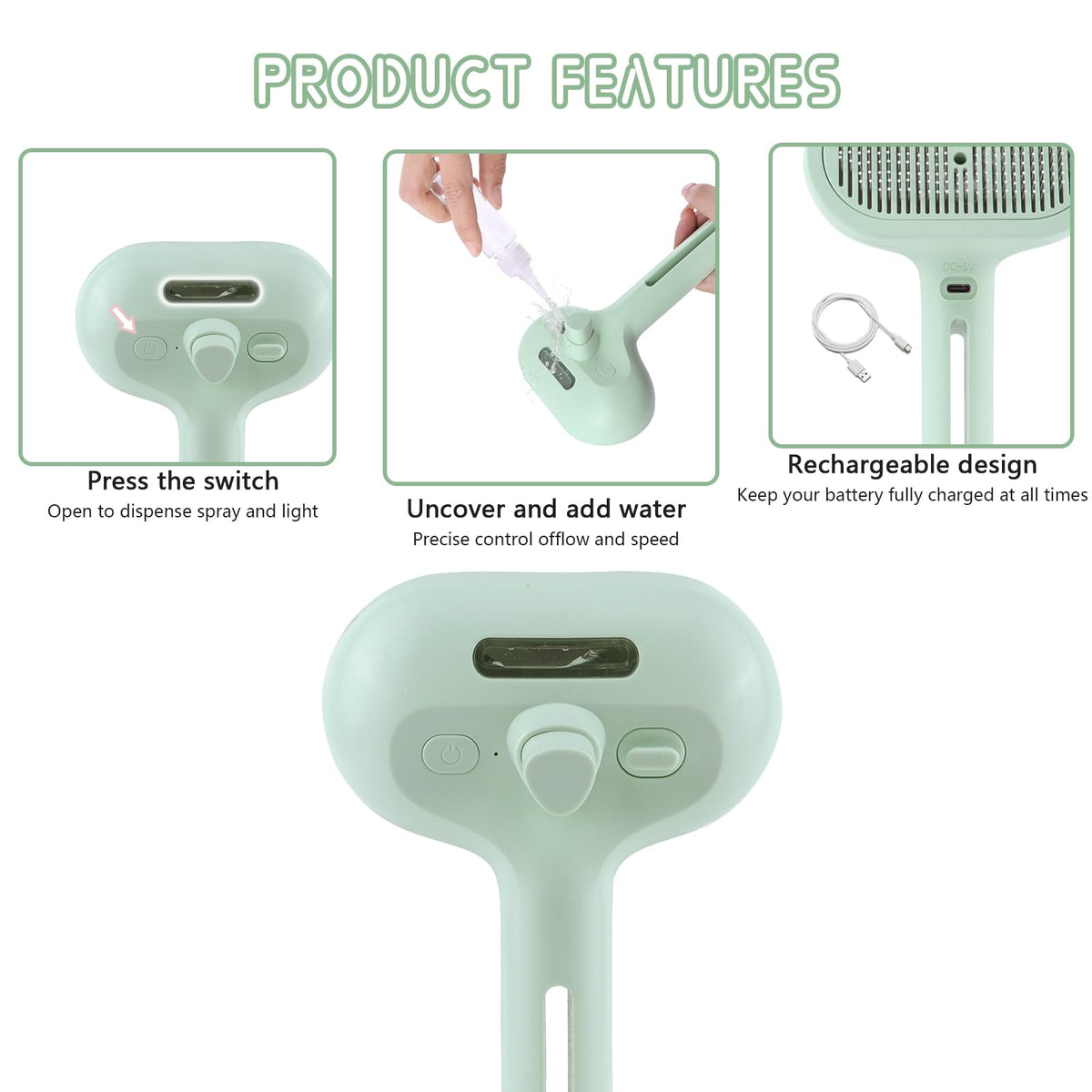 Self-Cleaning Pet Grooming Brush with Water Spray