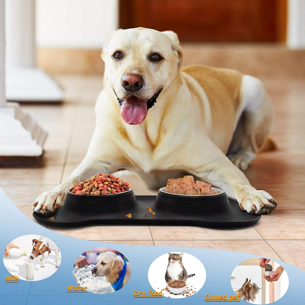 YOKA Double Stainless-Steel Pet Bowls with Mat