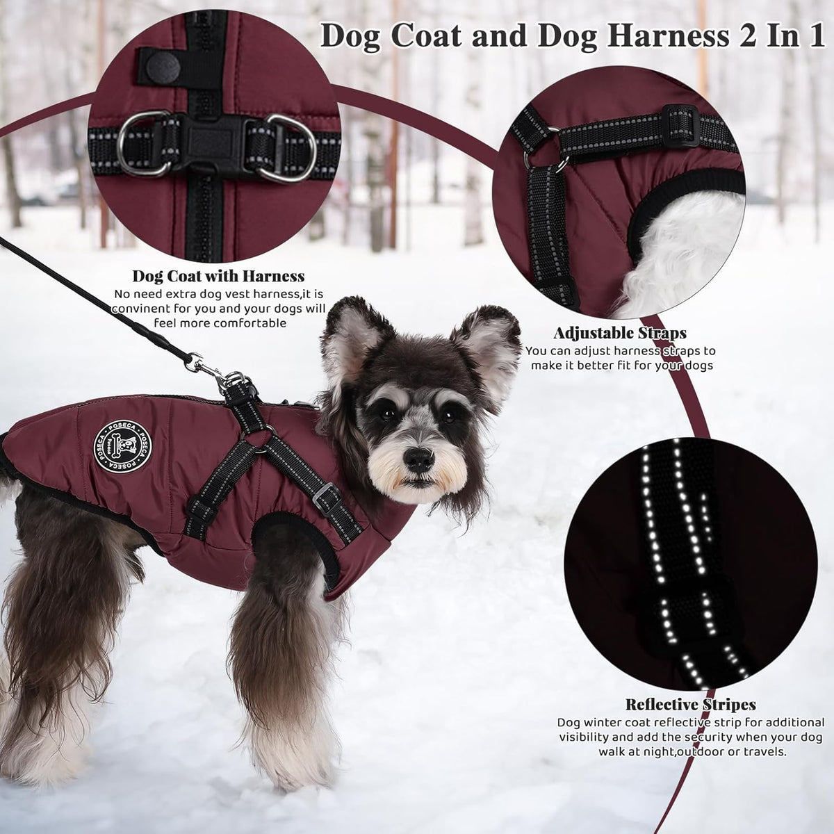 Poseca Dog Coat with Harness Attachment