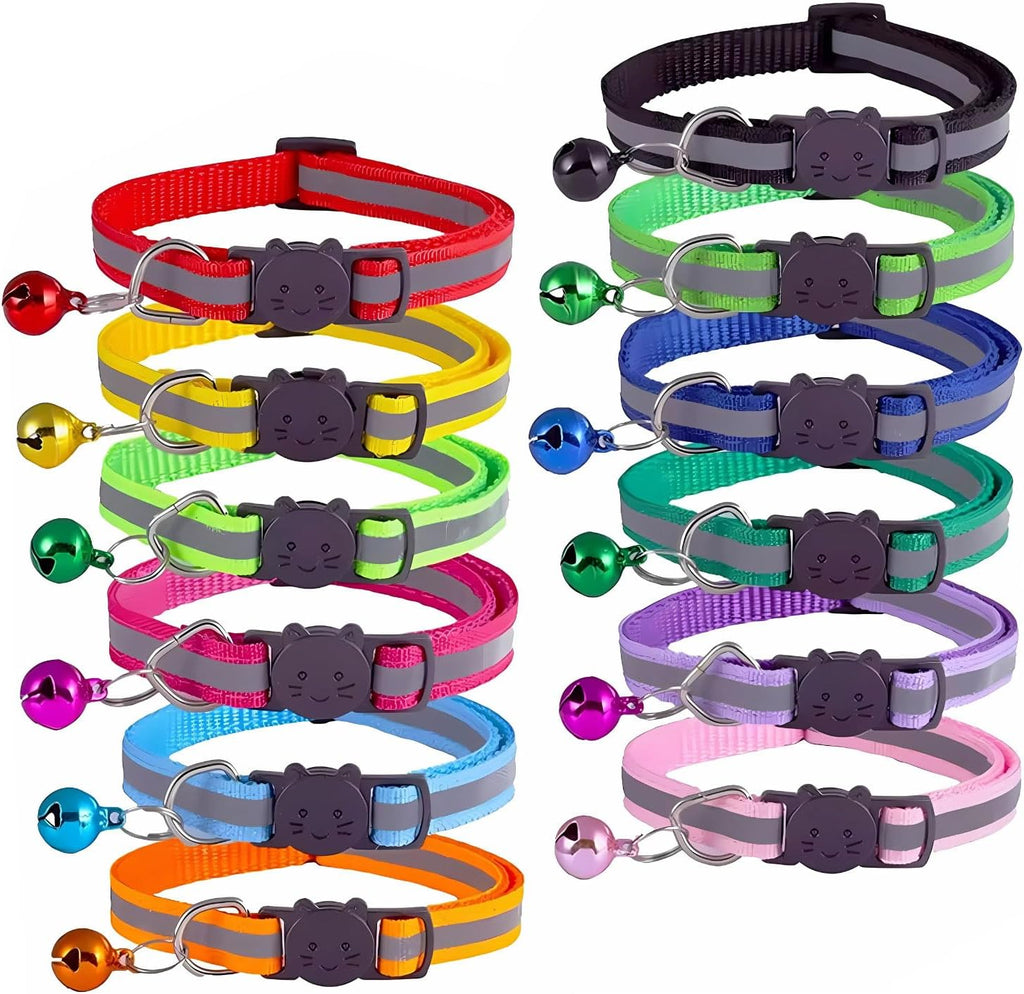 Reflective Cat Collars with Bells and Release Buckles