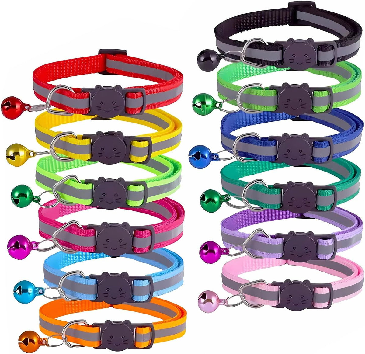 Reflective Cat Collars with Bells and Release Buckles