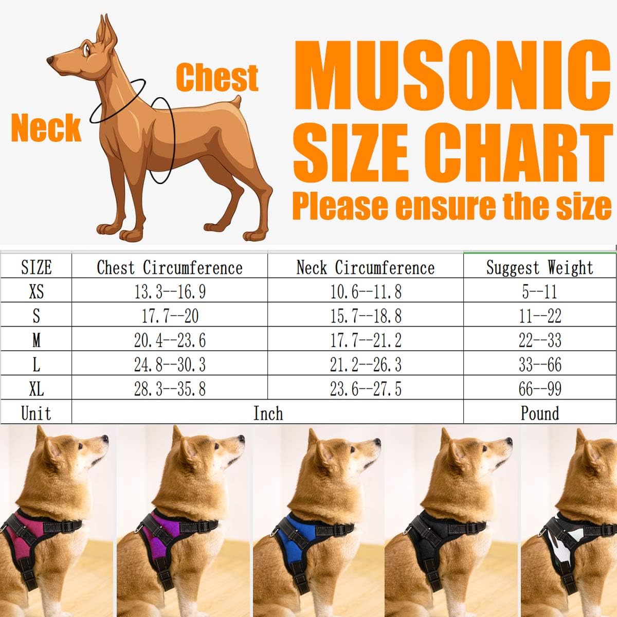 Musonic Adjustable Padded Dog Harness