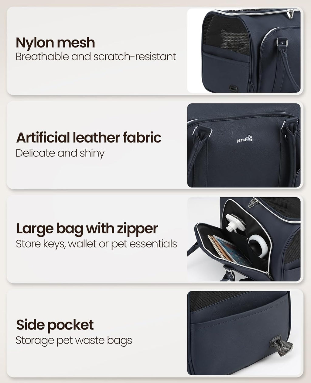 pecute PU Pet Carrier Bag