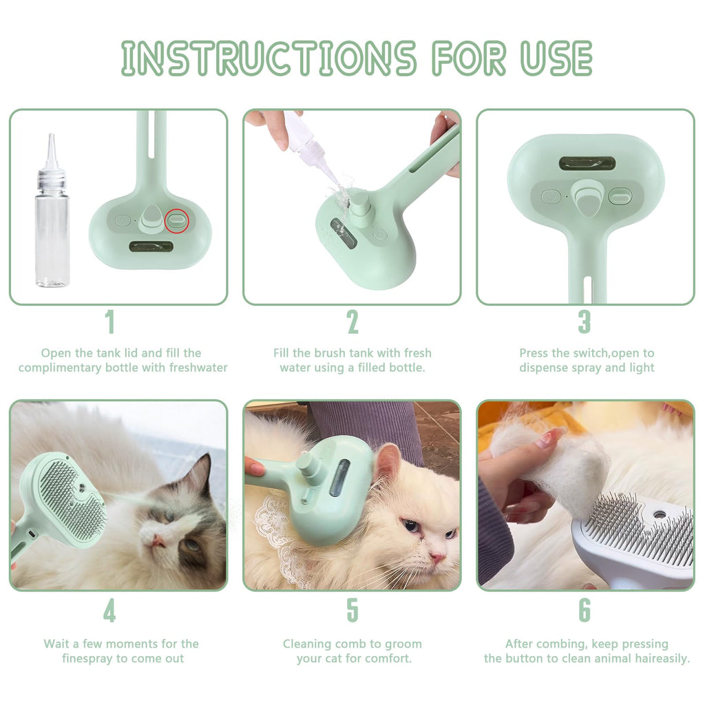 Self-Cleaning Pet Grooming Brush with Water Spray
