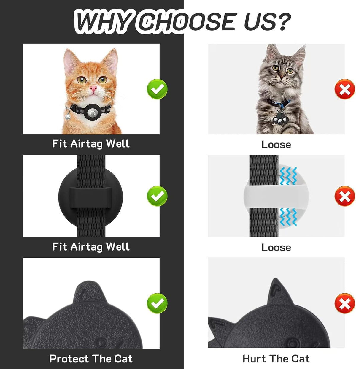 Breakaway Cat Collars with AirTag Holders, Pack of 2