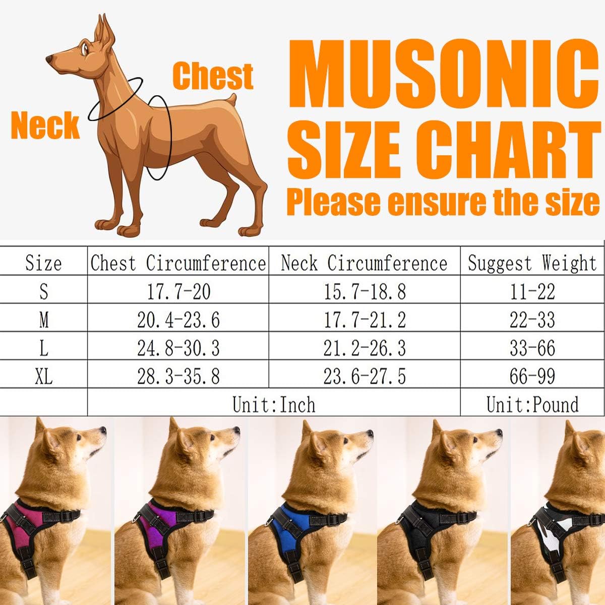 Musonic Adjustable Padded Dog Harness