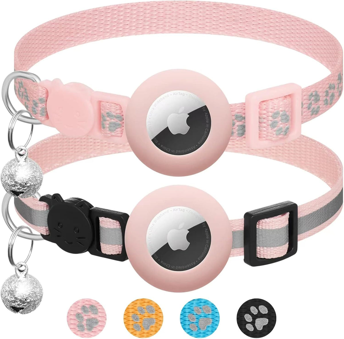 Breakaway Cat Collars with AirTag Holders, Pack of 2