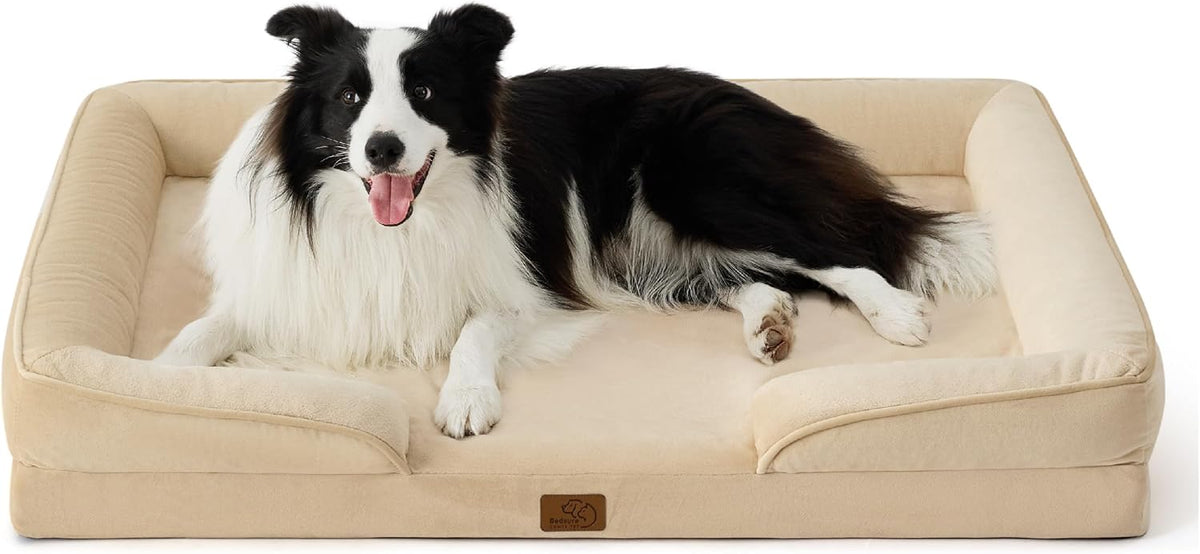 Bedsure Foam Dog Sofa Bed with Bolster Sides
