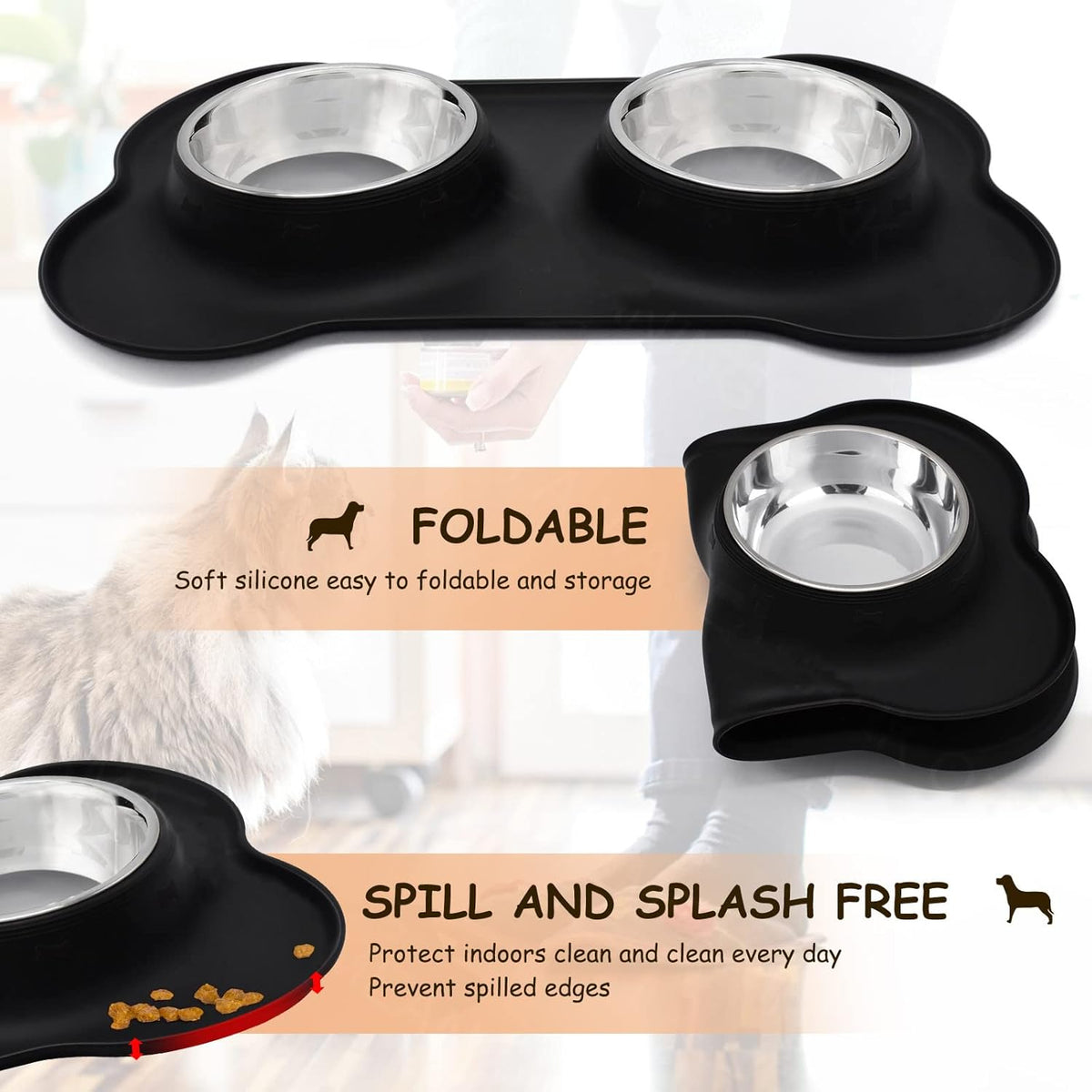YOKA Double Stainless-Steel Pet Bowls with Mat