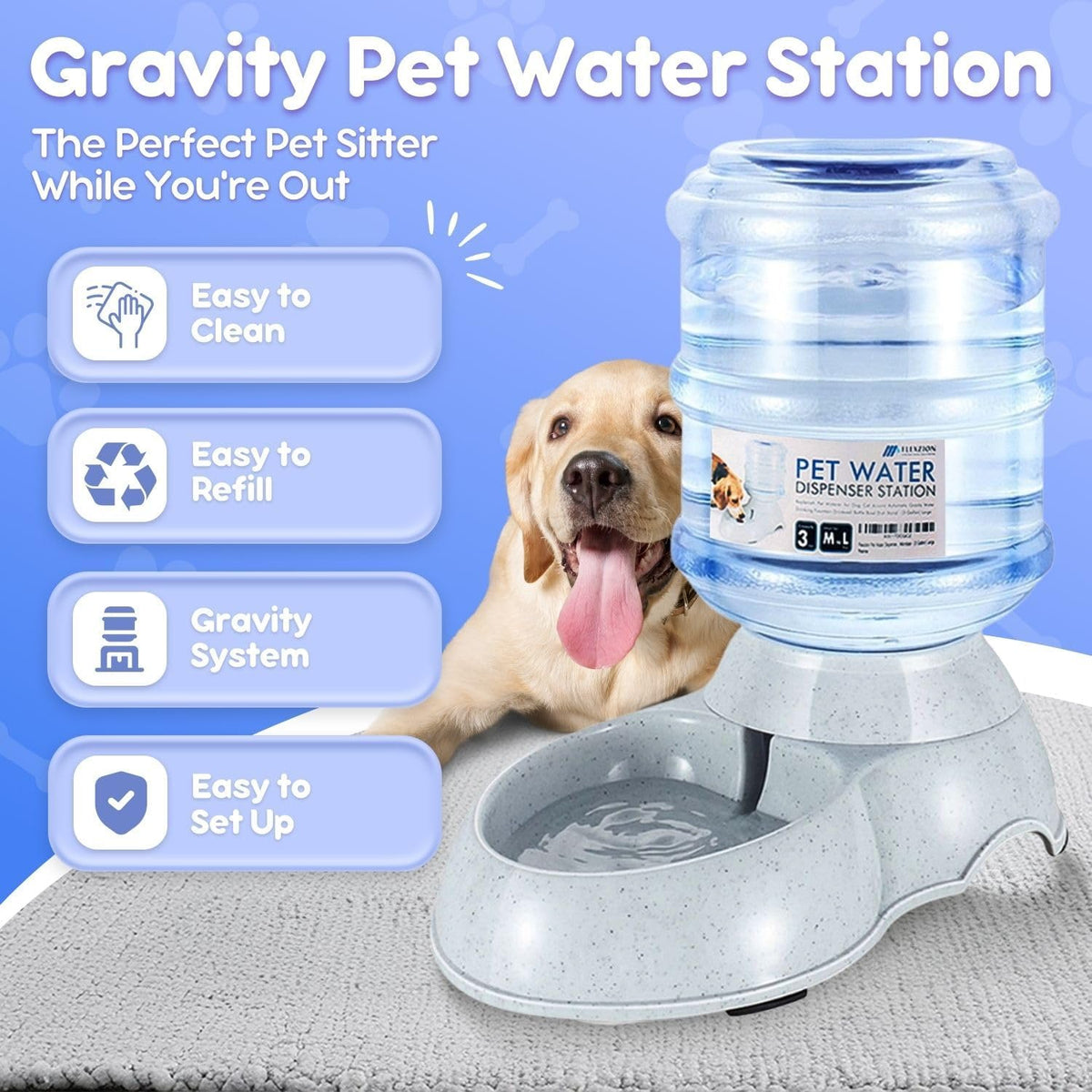Flexzion Gravity Pet Water Dispenser, 11.4 L