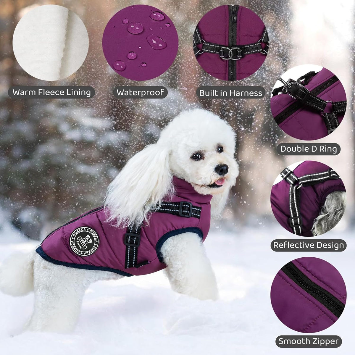 Poseca Dog Coat with Harness Attachment