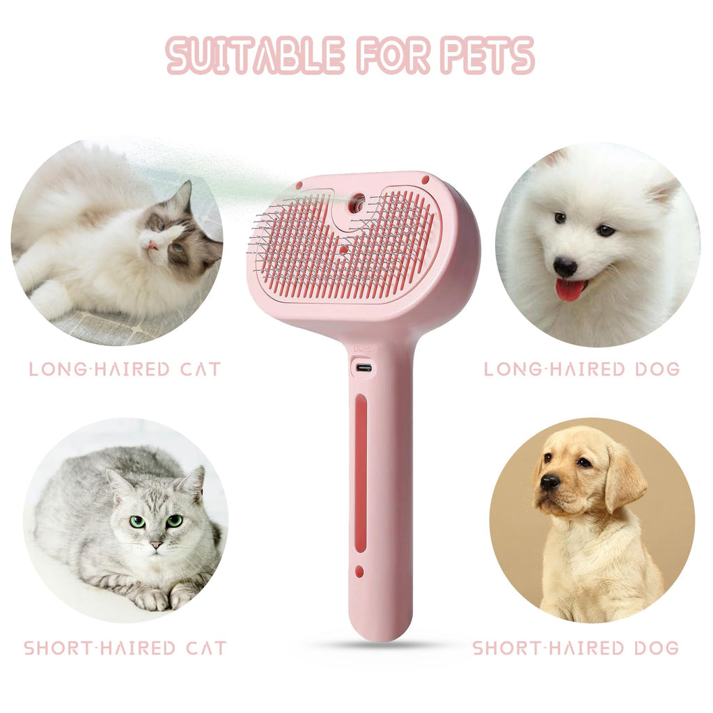 Self-Cleaning Pet Grooming Brush with Water Spray