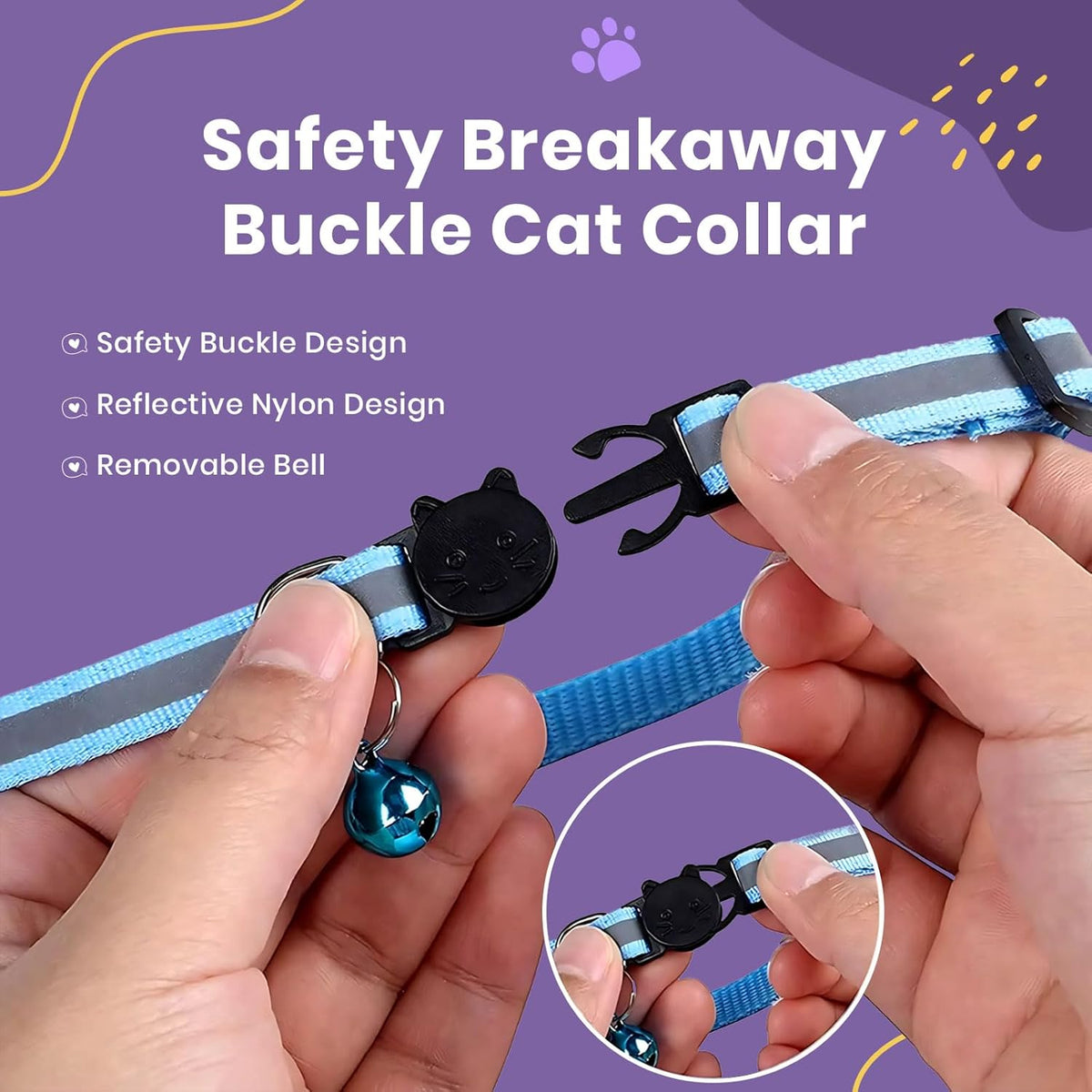 Reflective Cat Collars with Bells and Release Buckles