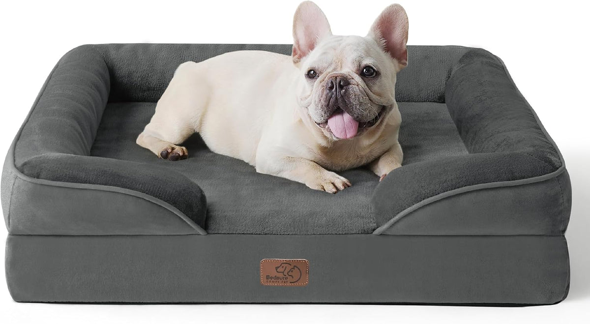 Bedsure Foam Dog Sofa Bed with Bolster Sides
