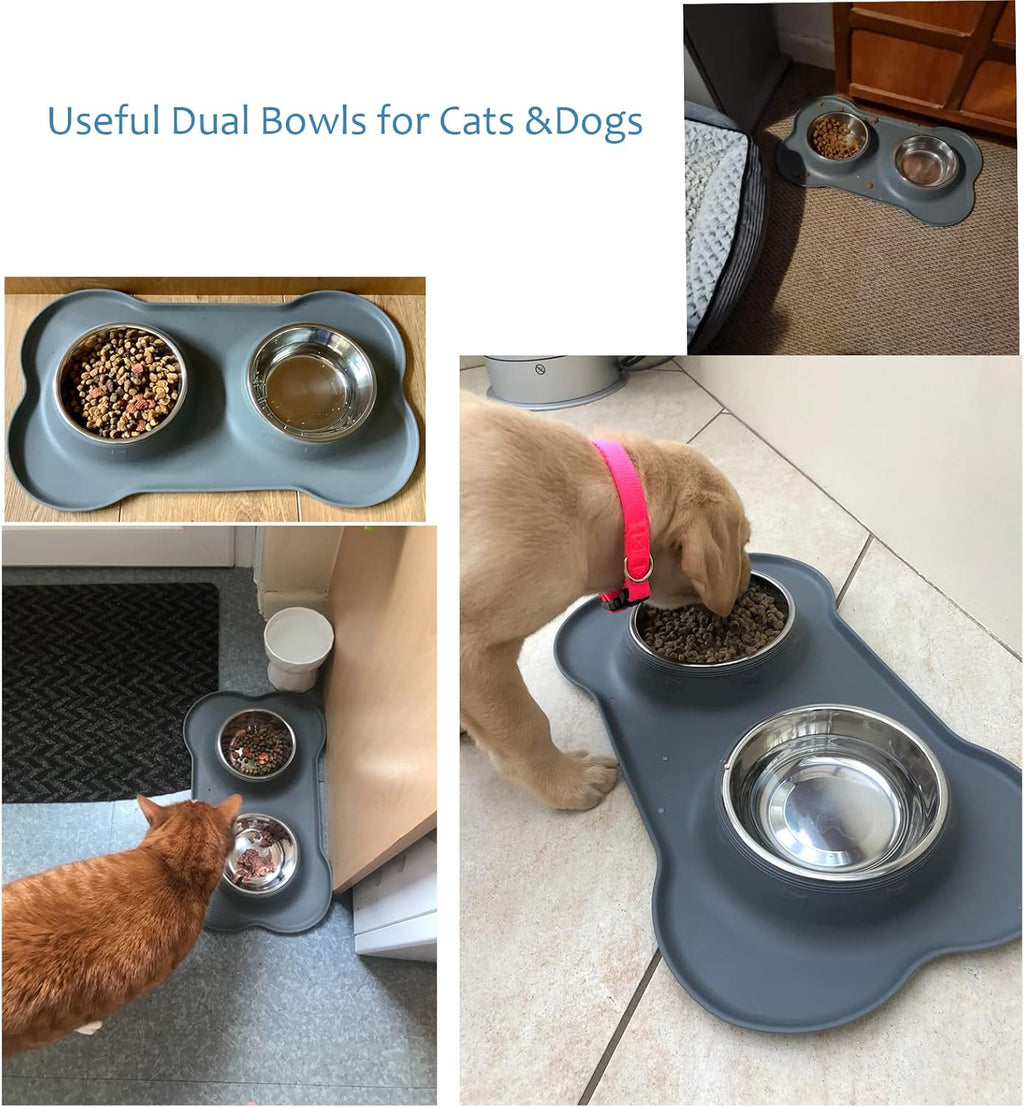 YOKA Double Stainless-Steel Pet Bowls with Mat
