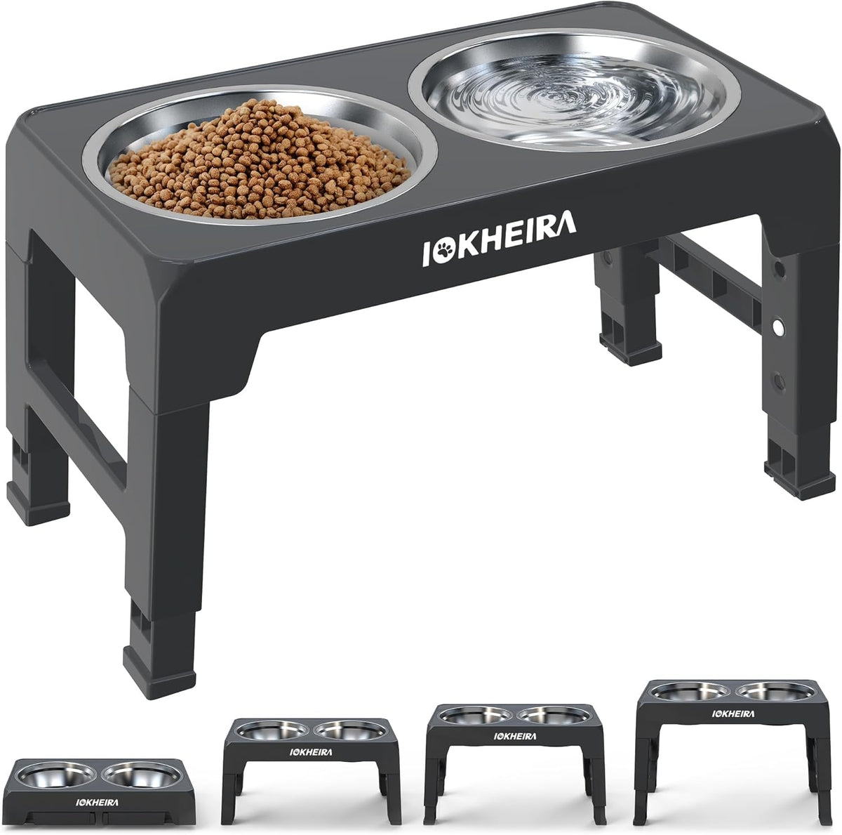 IOKHEIRA Dog Bowl Stand with Four Height Settings