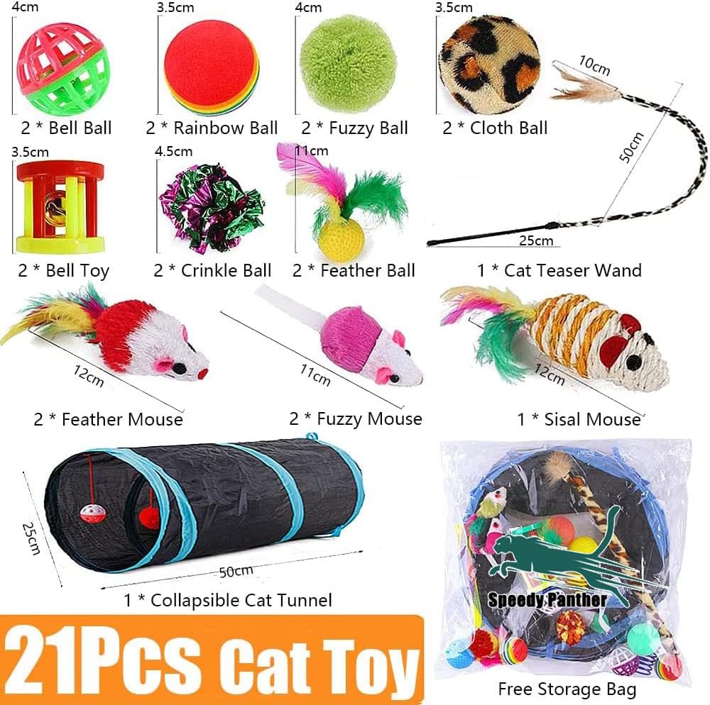 Speedy Panther Cat Tunnel and Toy Set, 21 Pieces