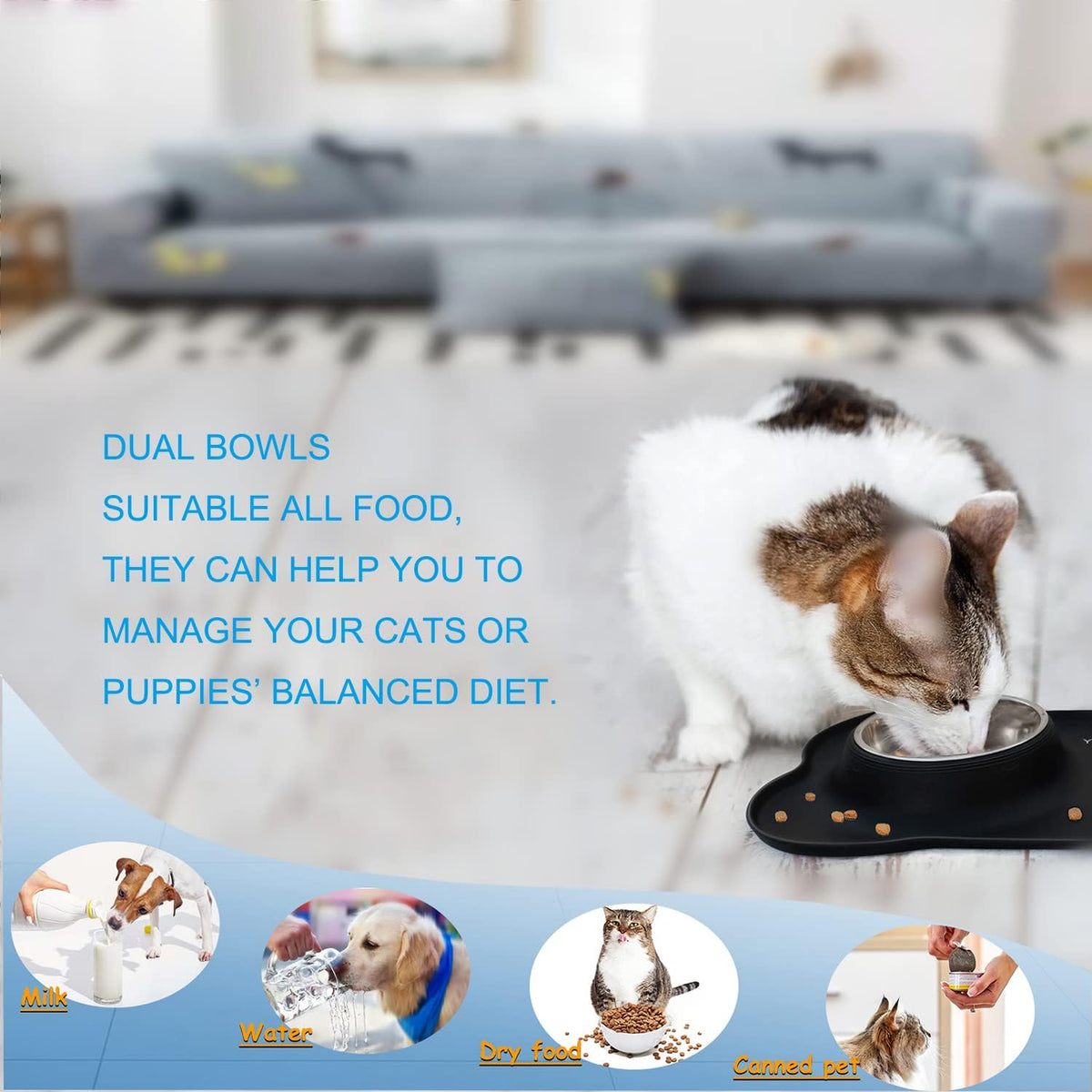 YOKA Double Stainless-Steel Pet Bowls with Mat