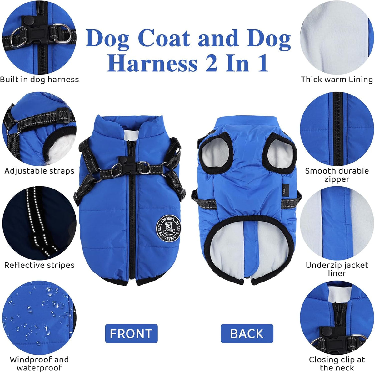 Poseca Dog Coat with Harness Attachment