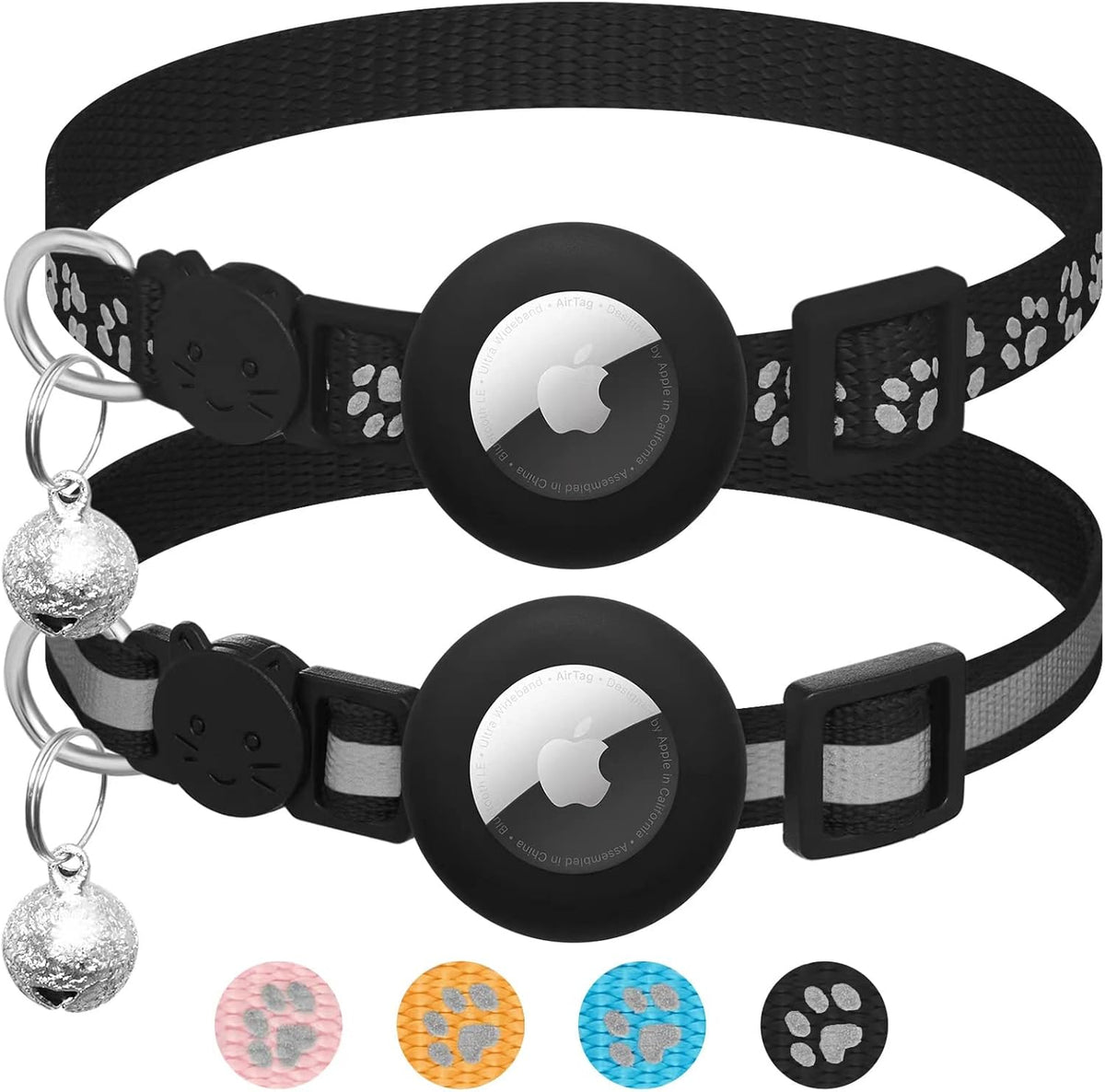 Breakaway Cat Collars with AirTag Holders, Pack of 2