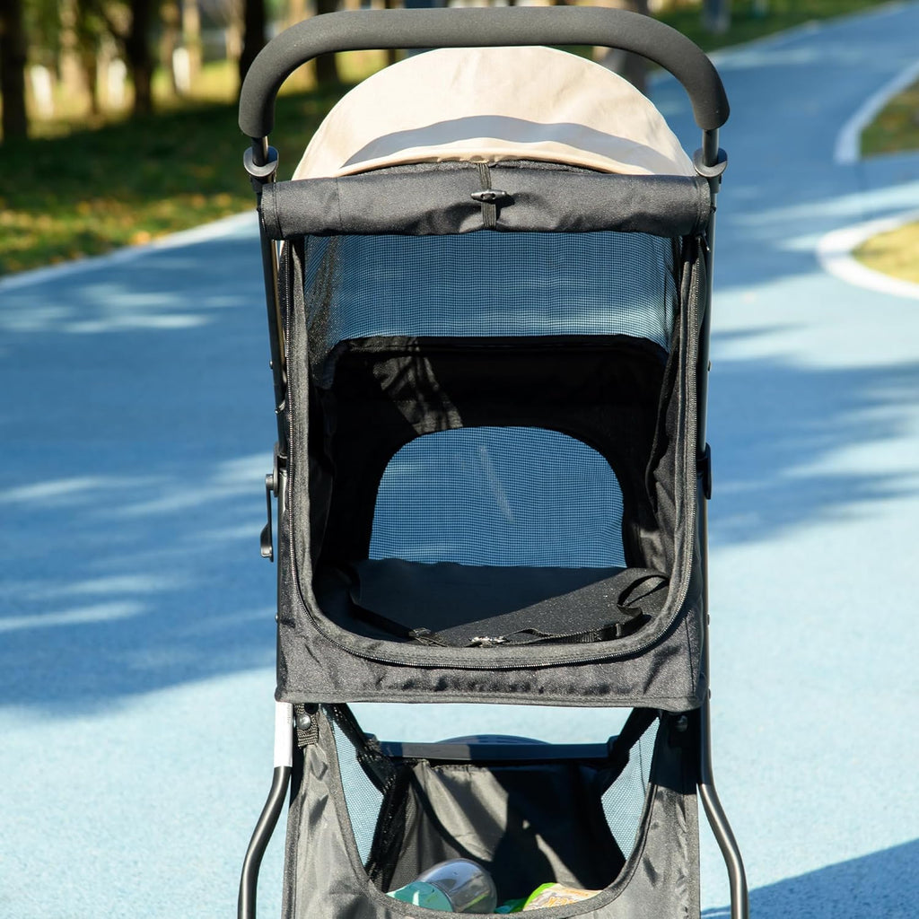 PawHut Three-Wheel Pet Stroller with Rain Cover