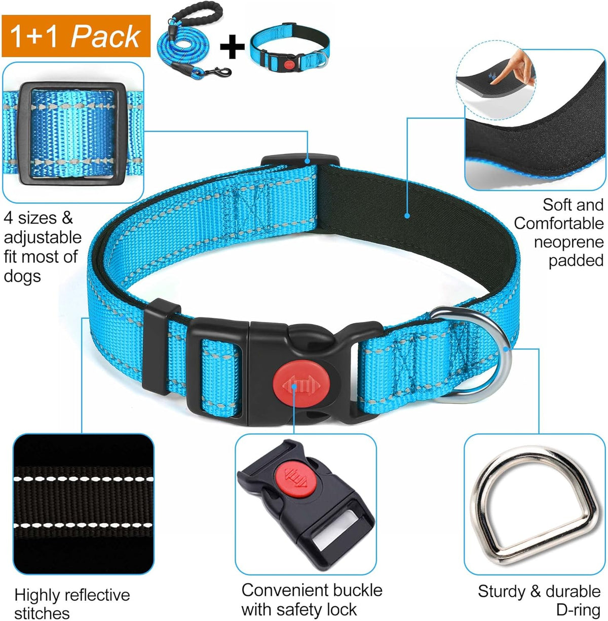 haapaw Reflective Dog Collar with Neoprene Padding