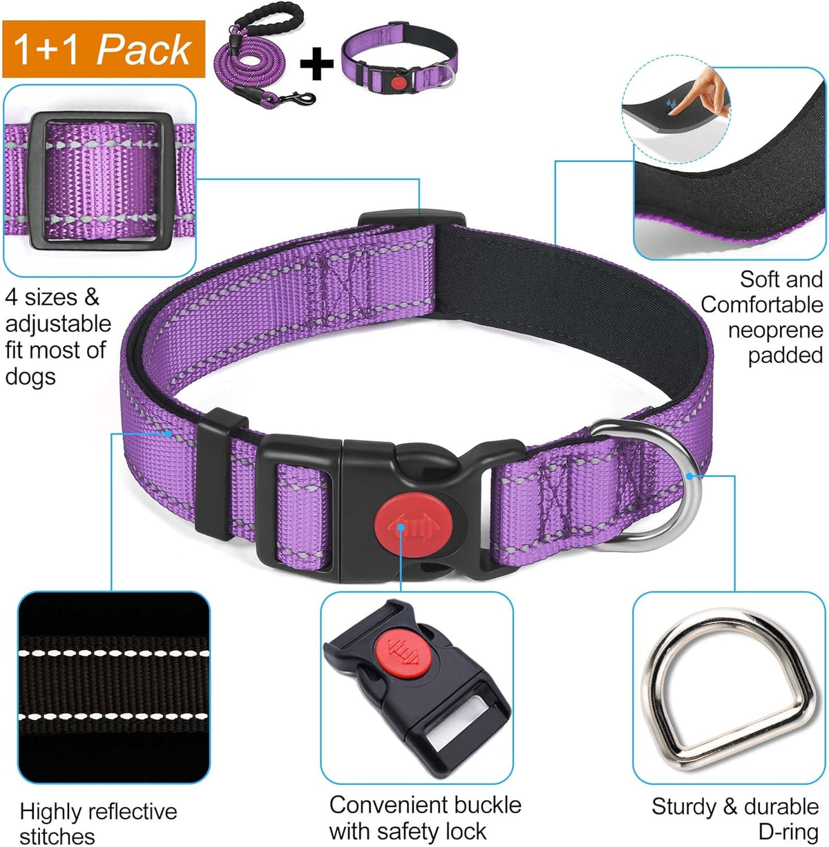 haapaw Reflective Dog Collar with Neoprene Padding