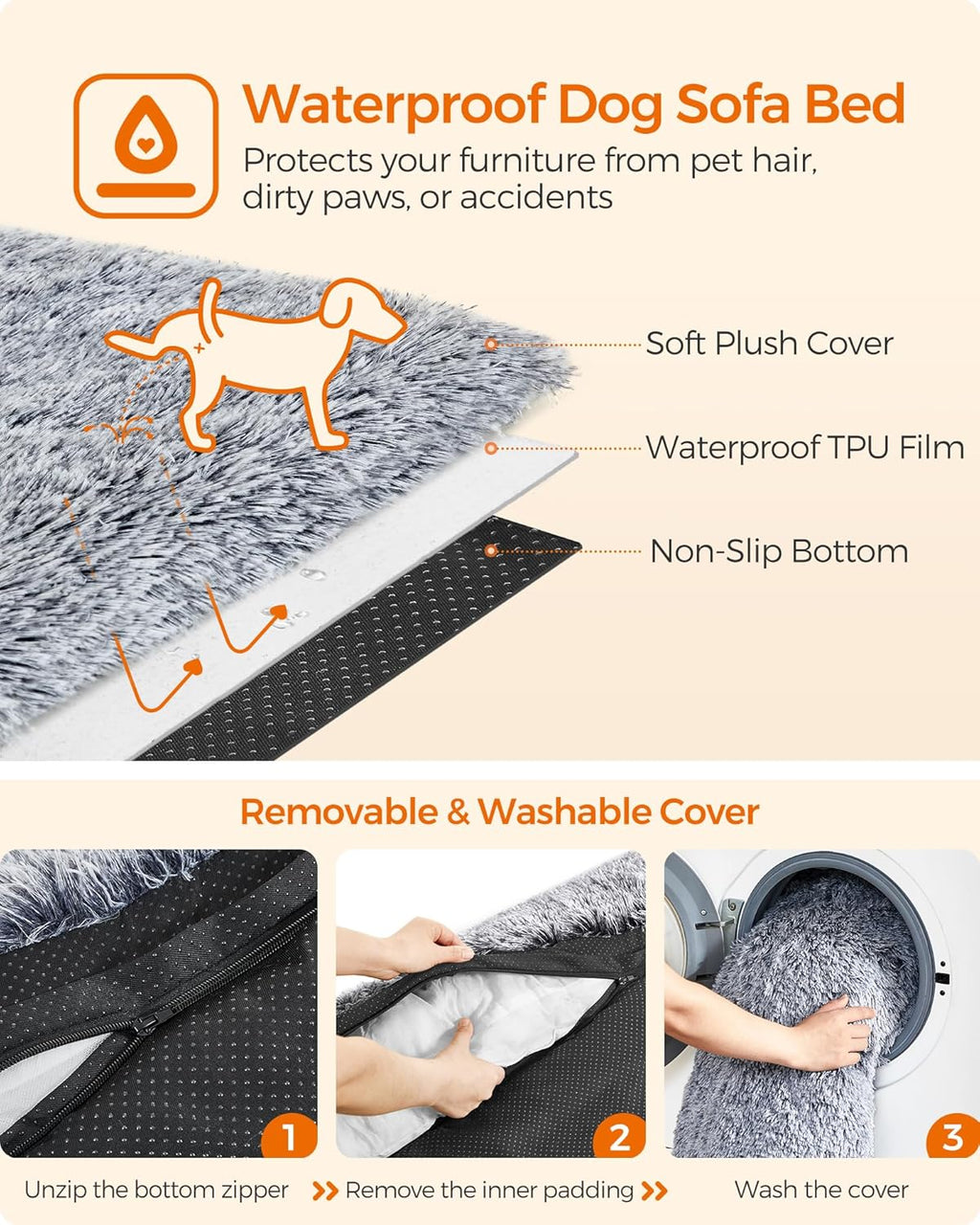 Feandrea FluffyHug Pet Sofa Protector with Bolsters