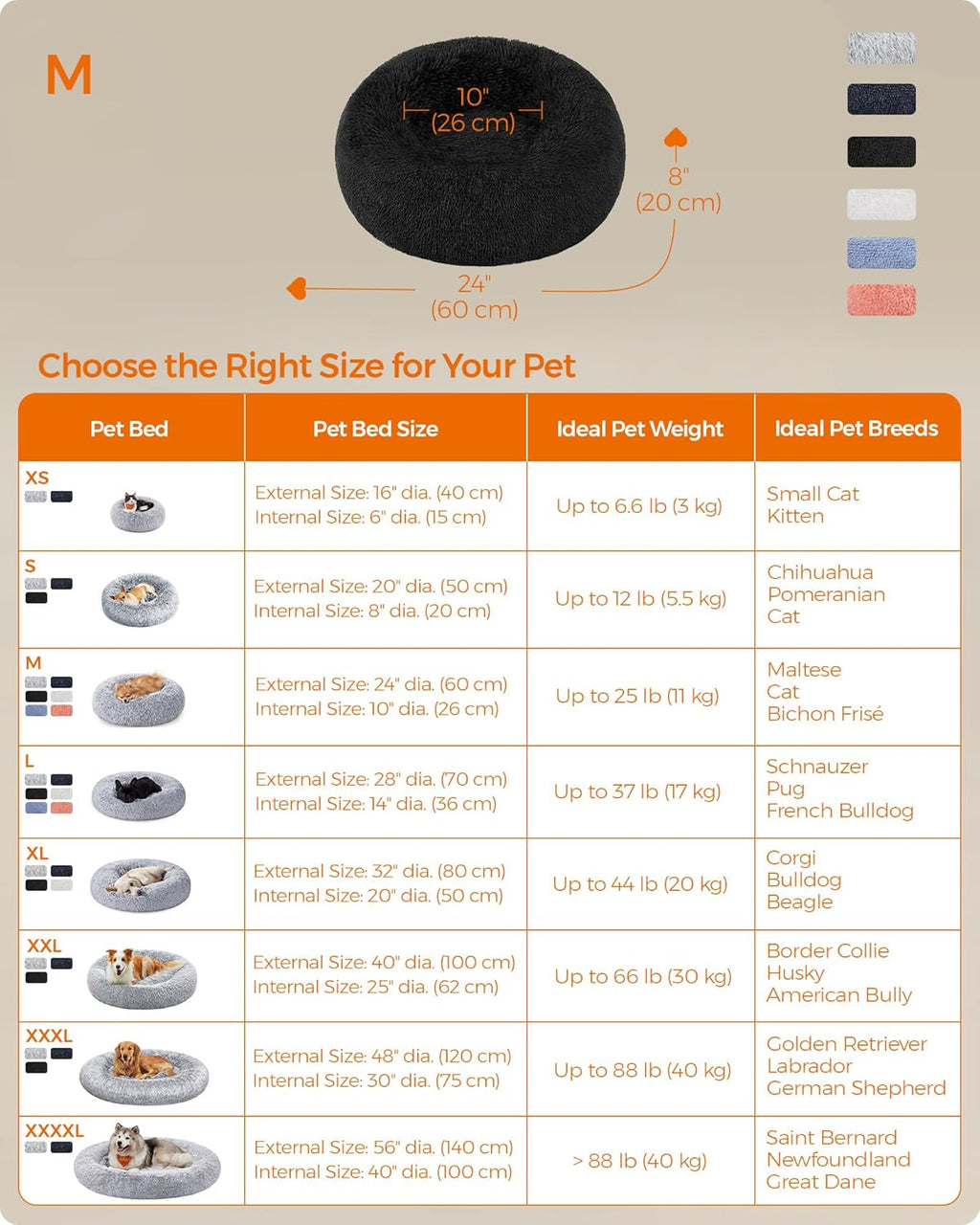 Feandrea Plush Donut Pet Bed with Centre Cushion