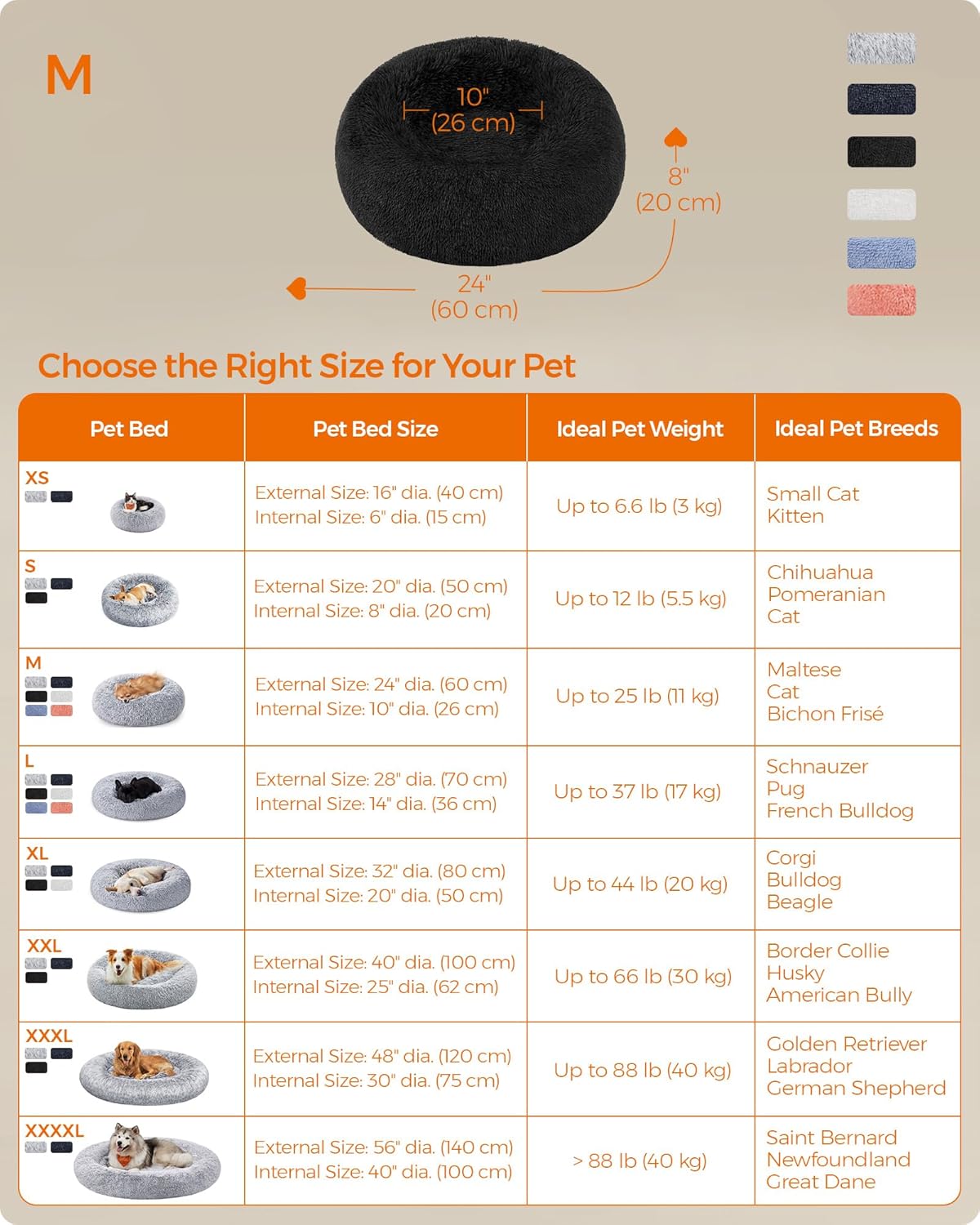 Feandrea Plush Donut Pet Bed with Centre Cushion