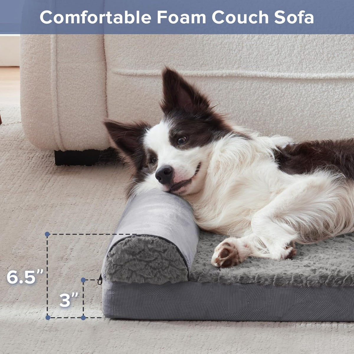 FURTIME Foam Dog Sofa Bed with U-Shaped Bolster