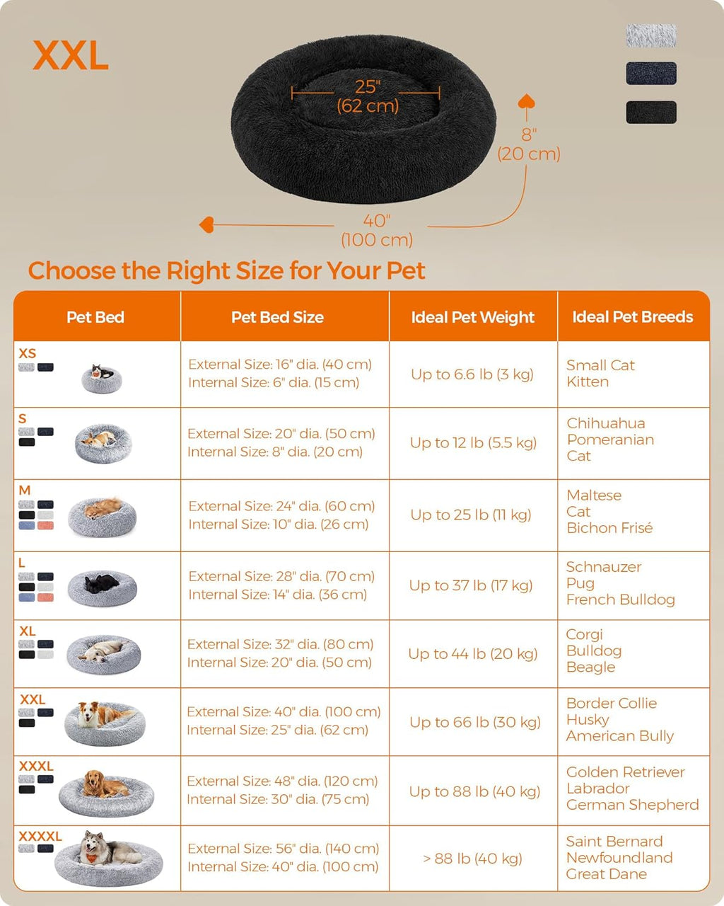 Feandrea Plush Donut Pet Bed
