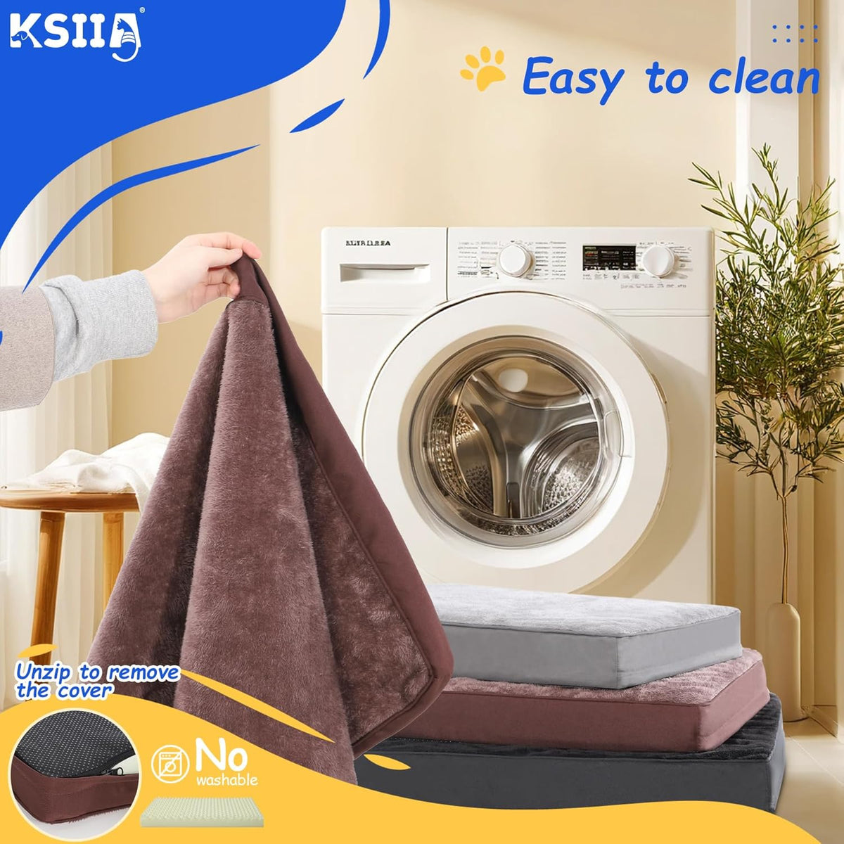 KSIIA Foam Dog Crate Bed with Removable Cover