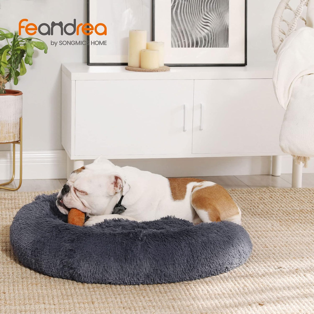 Feandrea Plush Donut Pet Bed with Centre Cushion