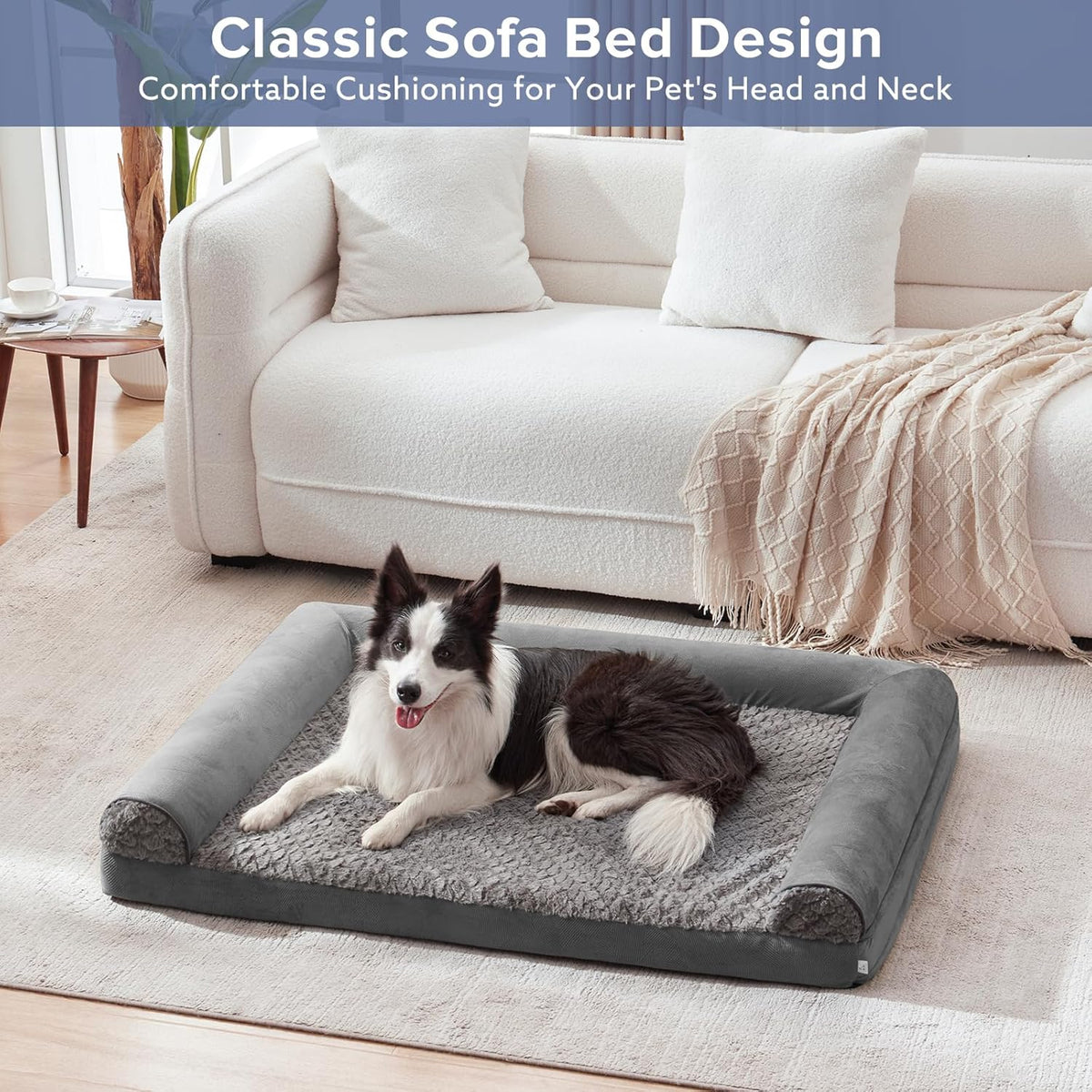 FURTIME Foam Dog Sofa Bed with U-Shaped Bolster