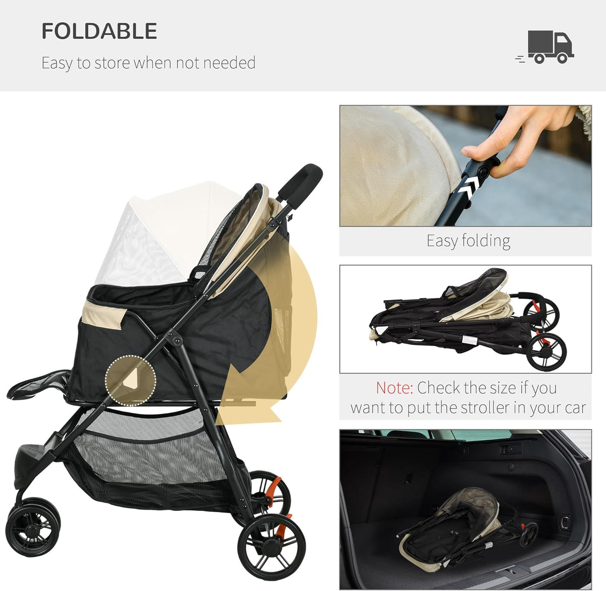 PawHut Three-Wheel Pet Stroller with Rain Cover