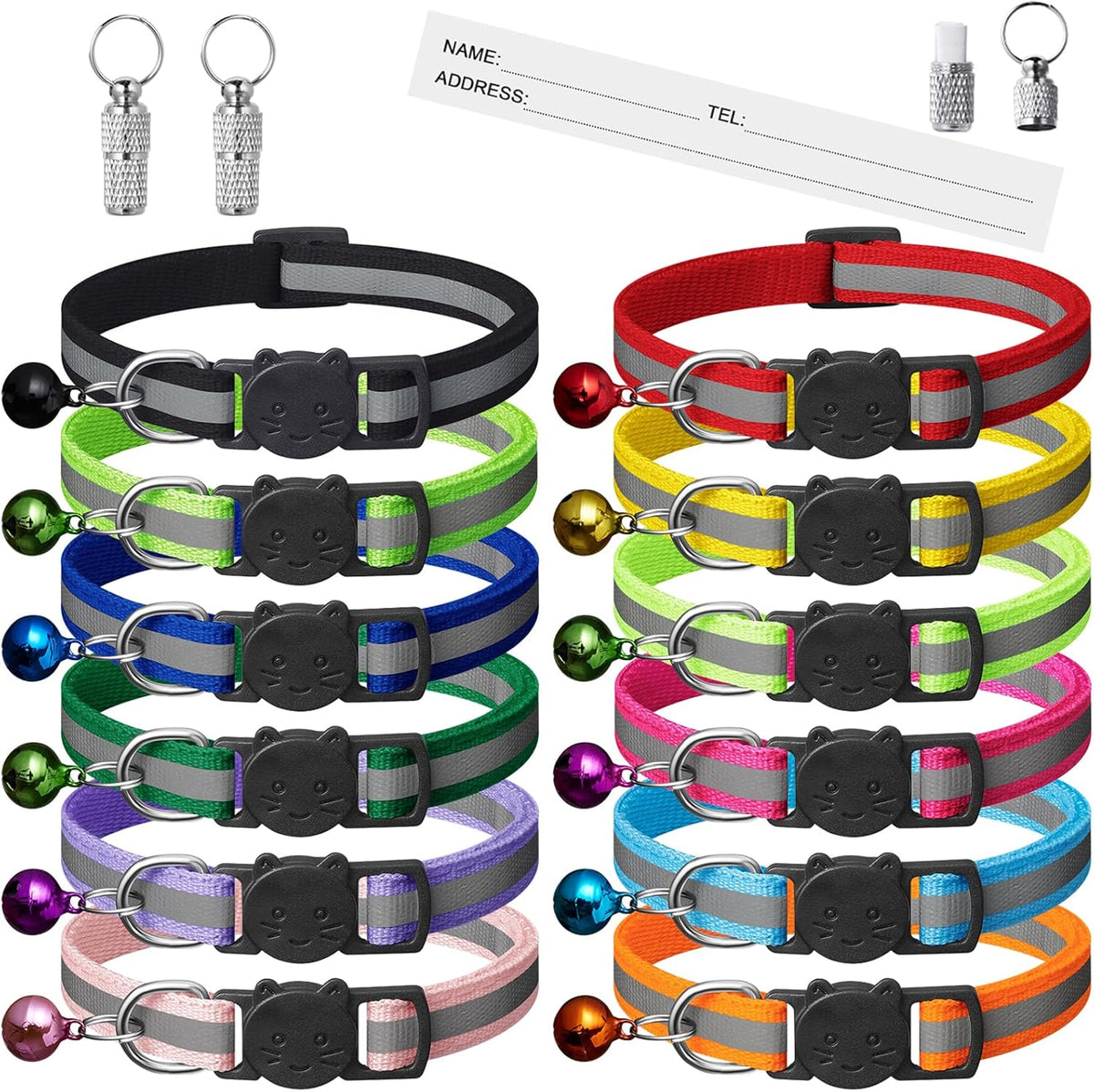 Cat Collar Set with 12 Collars and 2 ID Tags
