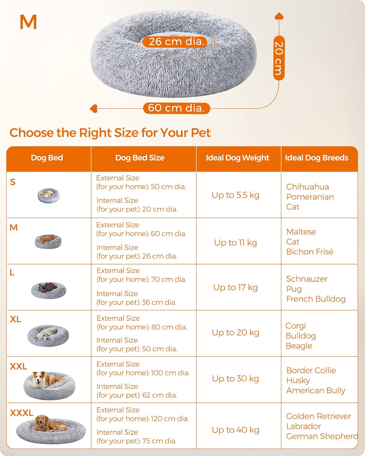 Feandrea Plush Donut Pet Bed with Centre Cushion
