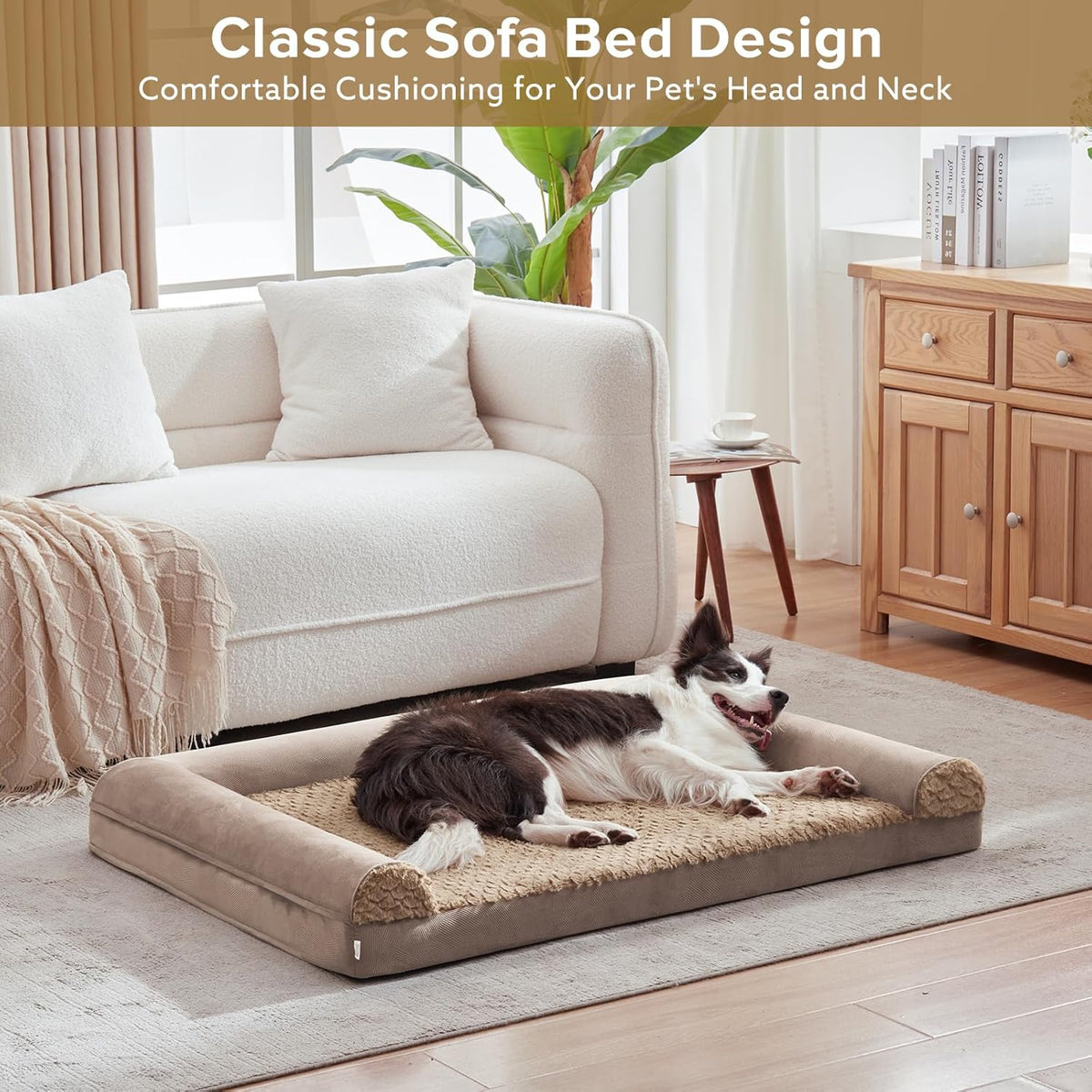 FURTIME Foam Dog Sofa Bed with U-Shaped Bolster