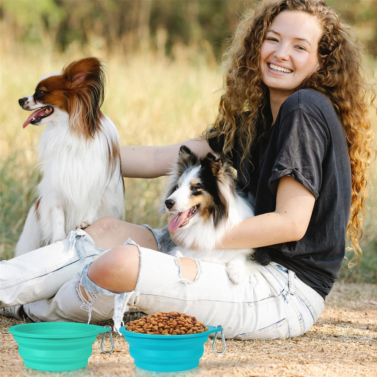 SLSON Collapsible Pet Travel Bowls, Pack of 2