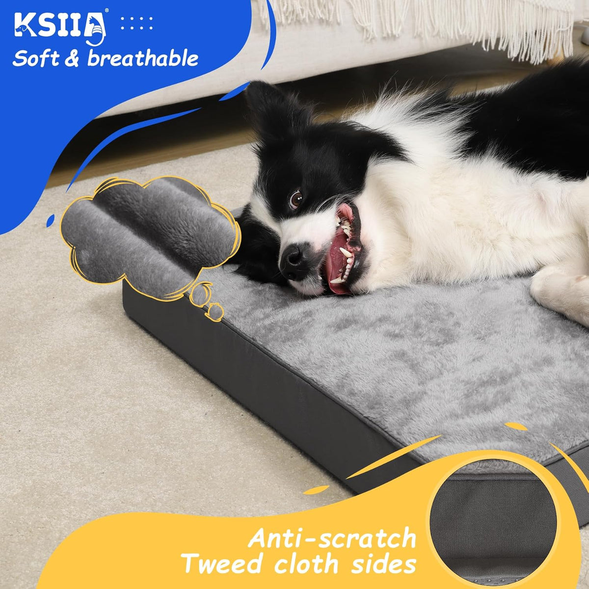 KSIIA Foam Dog Crate Bed with Removable Cover