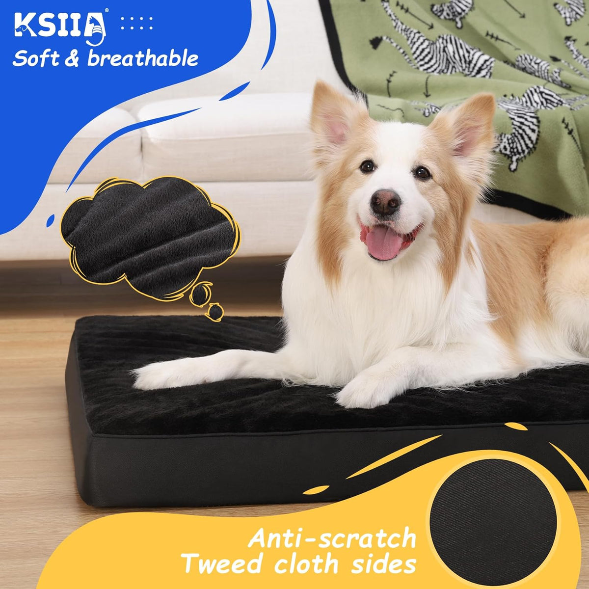 KSIIA Foam Dog Crate Bed with Removable Cover