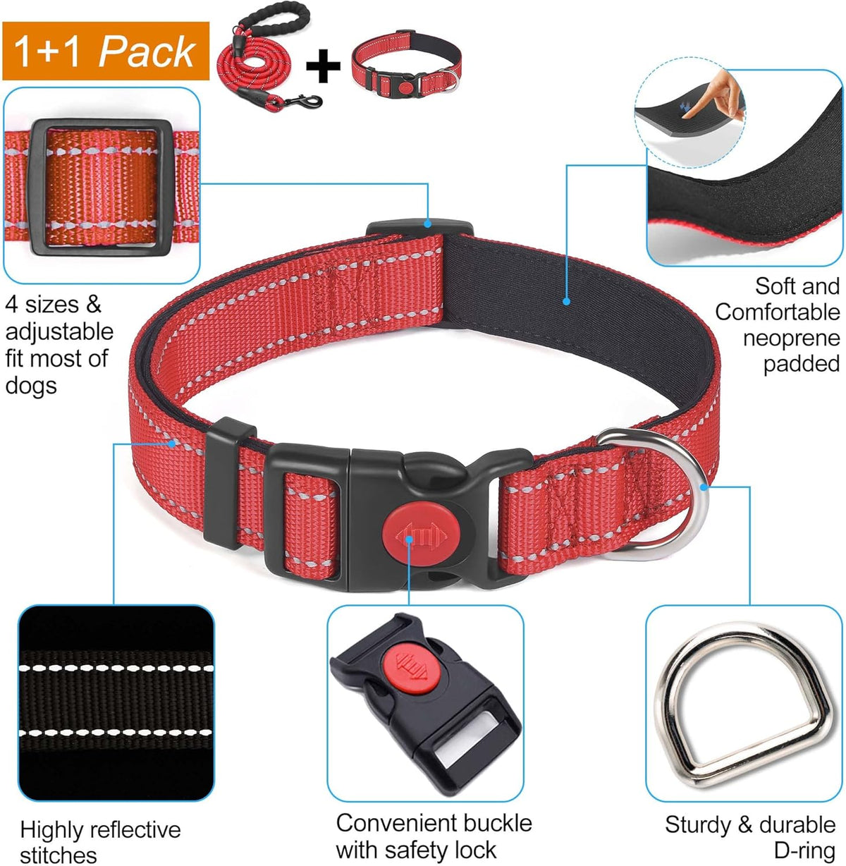 haapaw Reflective Dog Collar with Neoprene Padding
